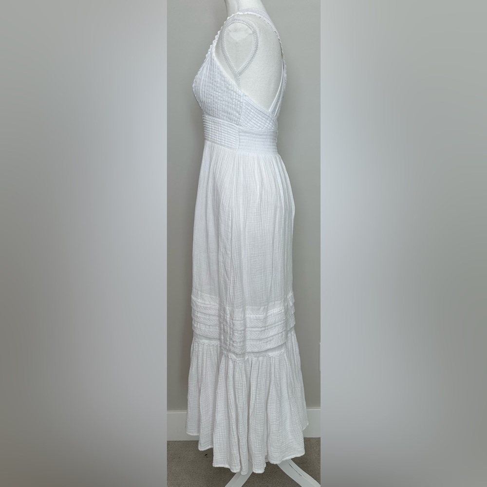 Magaschoni Organic Cotton White Maxi Dress Boho Lace Cross Back Cottagecore 2 - Picture 5 of 11